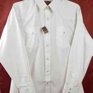 Rustler Western White Shirt Snap Pearl Button Front XL Long Tail Sz 17 1/2 34/35